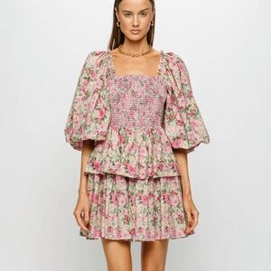 Sofie the Label Floral Smocked Puff Sleeve Dress Size Small NWT